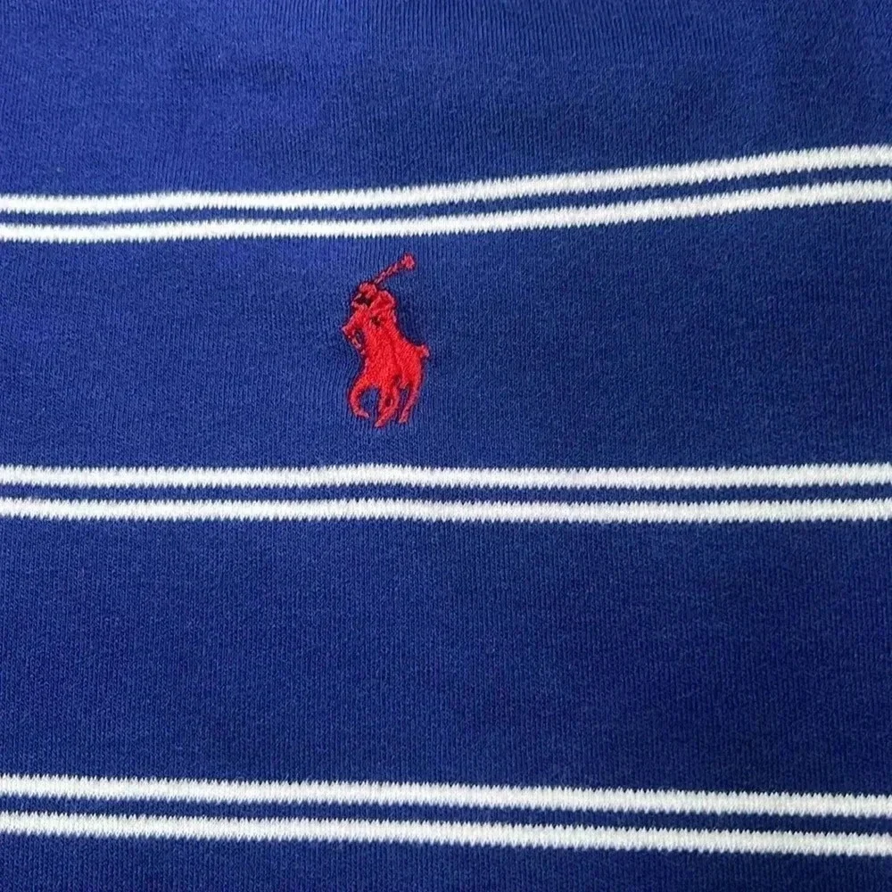 Polo Ralph Lauren Polo Shirt Mens XL Blue White Striped Short Sleeve Logo Vtg